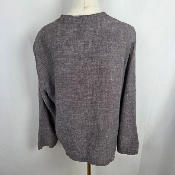 Eileen Fisher Top Shirt Large Button Italian Linen Blend Gray Minimalist - Picture 4 of 9